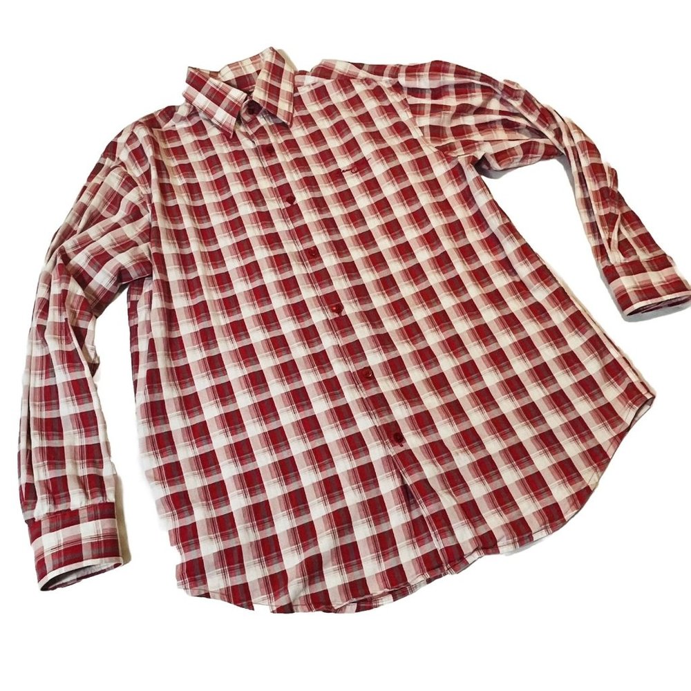 Sean John Shirt Mens Extra Large Red White Plaid Long Sleeve Button Up XL - Picture 1 of 8
